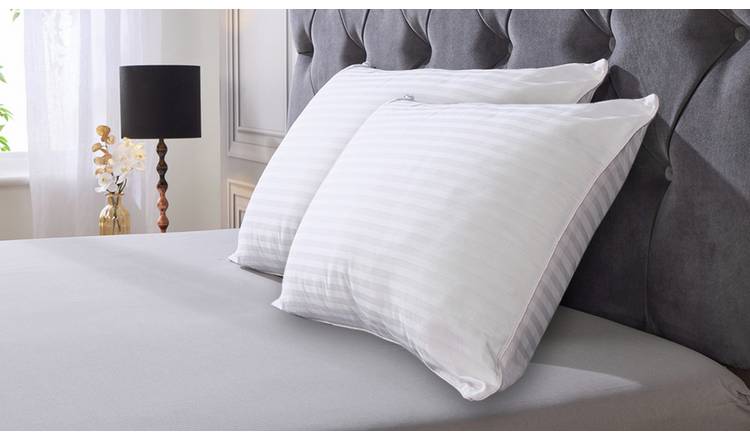 Downland jacquard cotton striped firm pillow 2 pack - British product