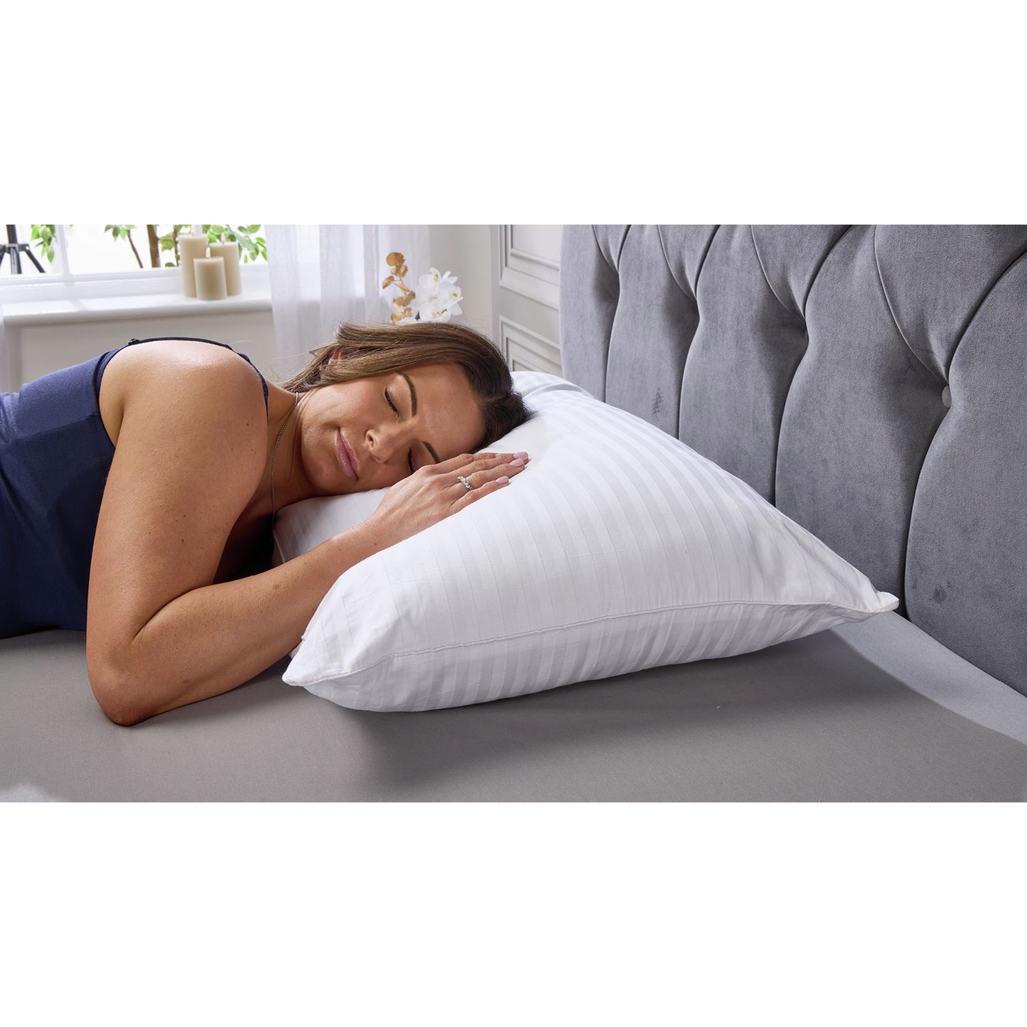 Downland jacquard cotton striped firm pillow 2 pack - British product