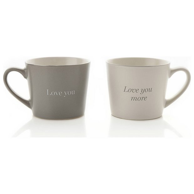 Amore love mugs set grey and white 400ml each - British product