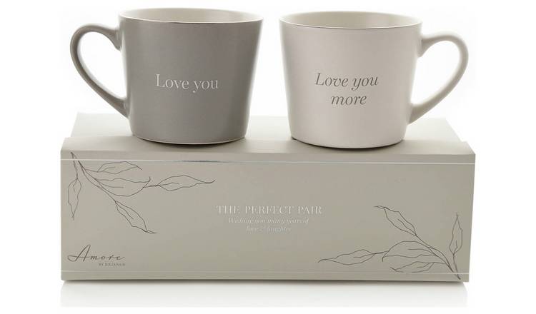 Amore love mugs set grey and white 400ml each - British product