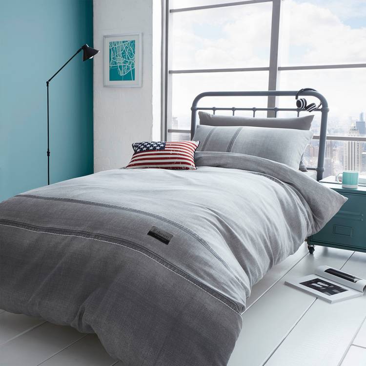 Catherine Lansfield denim grey single duvet set, UK version