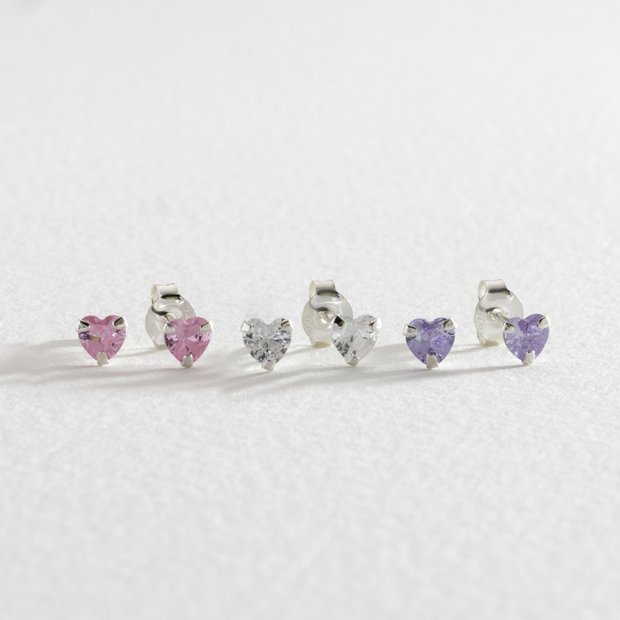 Revere sterling silver heart stud earrings set of 3, UK version