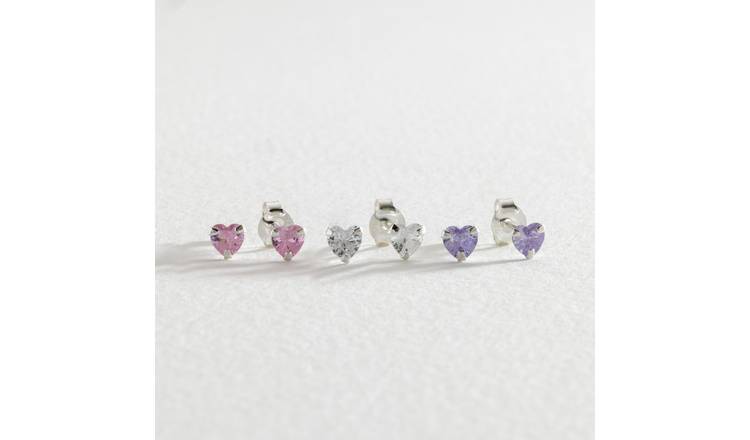 Revere sterling silver heart stud earrings set of 3, UK version