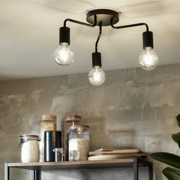 Argos Home black 3 light flush ceiling light, imported from the UK