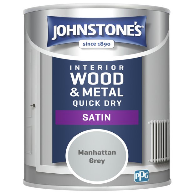 Johnstone's satin paint Manhattan Grey 750ml, imported from the UK
