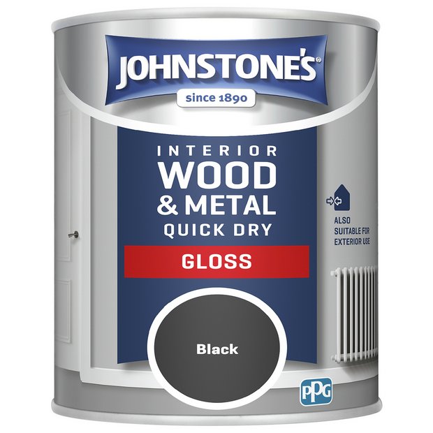 Johnstone's wood and metal gloss paint black 750ml, imported from the UK