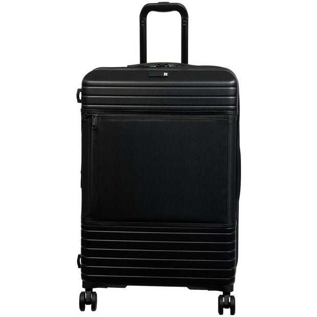 IT Luggage hard medium expandable 8 wheel suitcase black - British product
