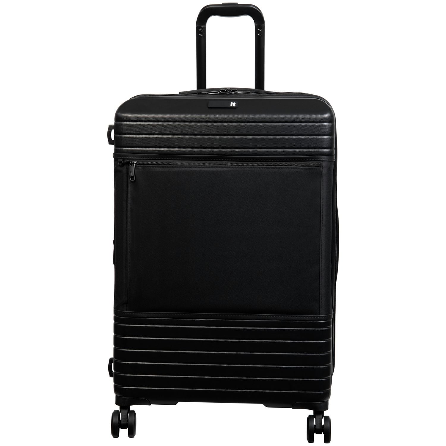 IT Luggage hard medium expandable 8 wheel suitcase black - British product