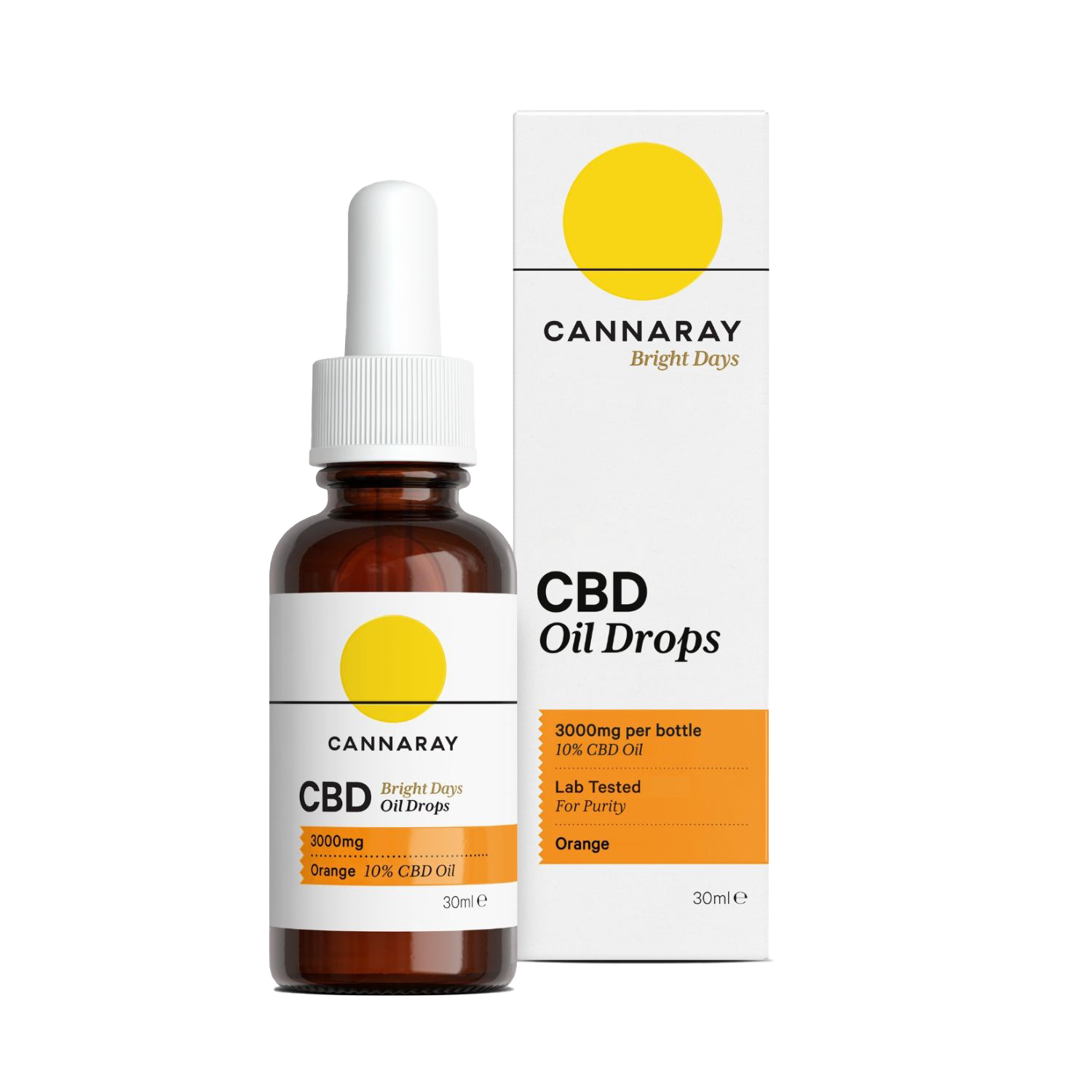 Cannaray Bright Days CBD oil drops orange flavour 30ml, imported from the UK