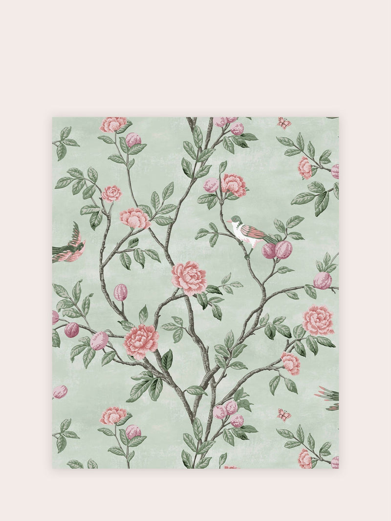 Laura Ashley Eglantine wallpaper sample in Eau de Nil - British product