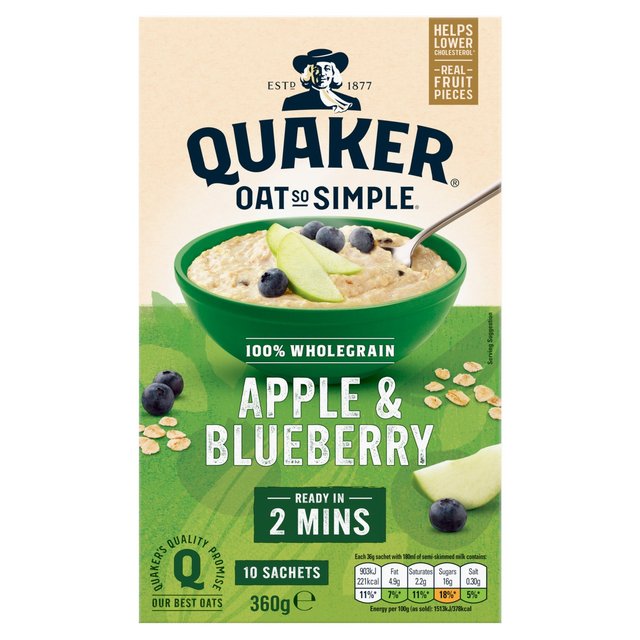 Quaker Oat So Simple Apple & Blueberry Porridge Sachets Cereal   10 per pack