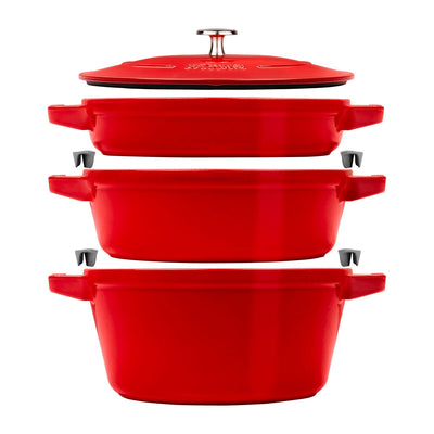 Costco UK STAUB Stackable 3 Piece Pot Set in 3 Colours Enameled Cast Iron Cookware Set- Buy online at McGrocer