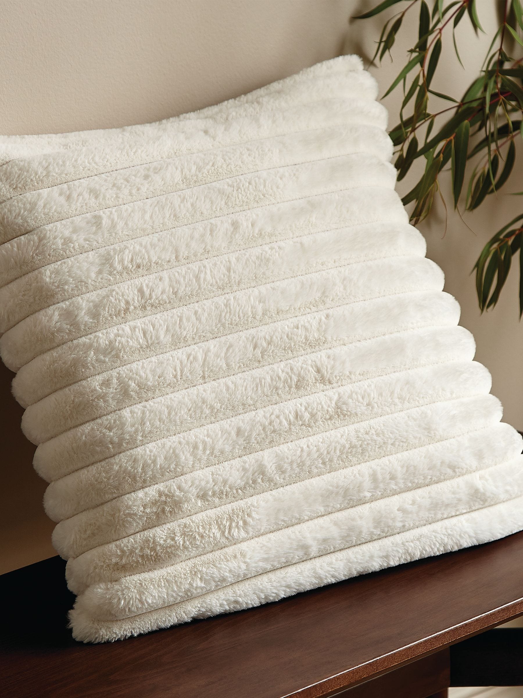 Catherine Lansfield cream ribbed cushion 45x45cm, imported from the UK
