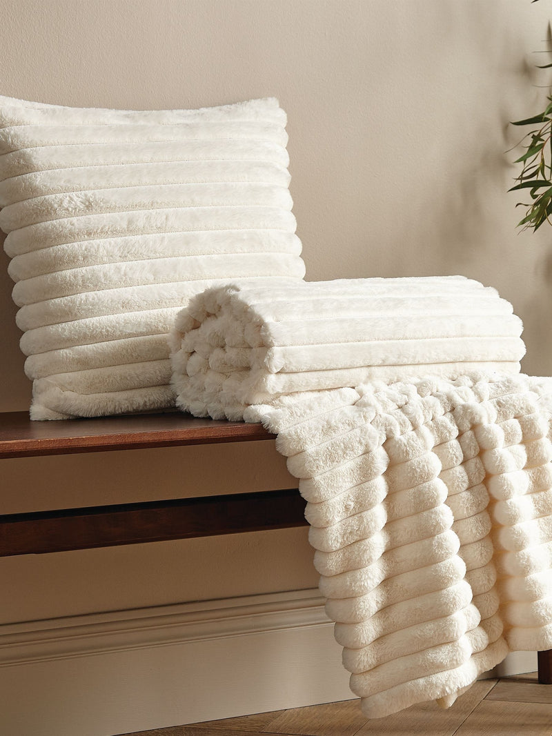 Catherine Lansfield cream ribbed cushion 45x45cm, imported from the UK