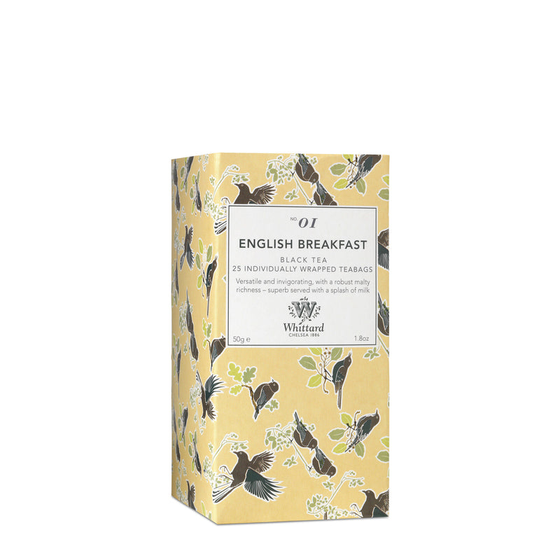 Whittard English Breakfast teabags 25 pack, imported from the UK