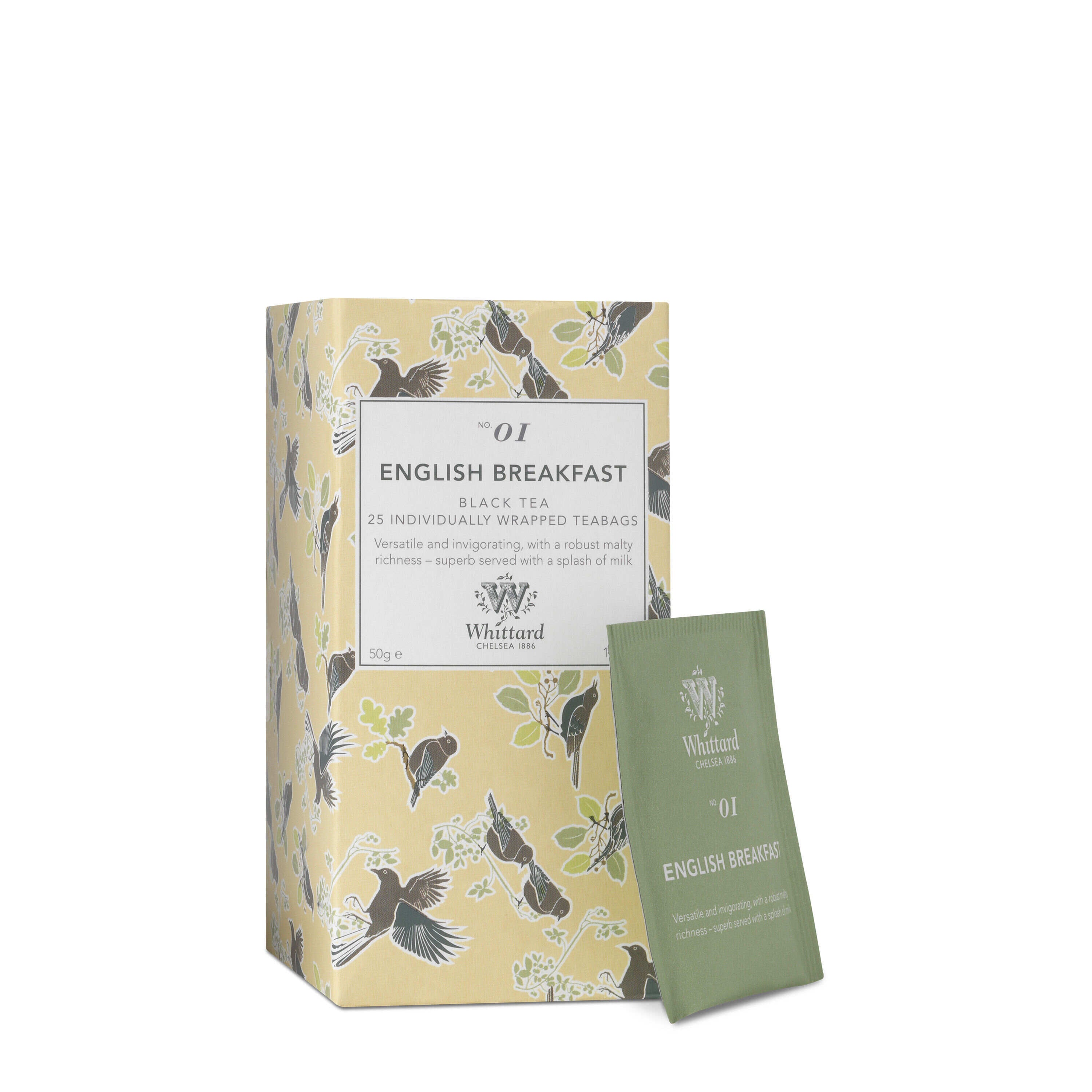 Whittard English Breakfast teabags 25 pack, imported from the UK