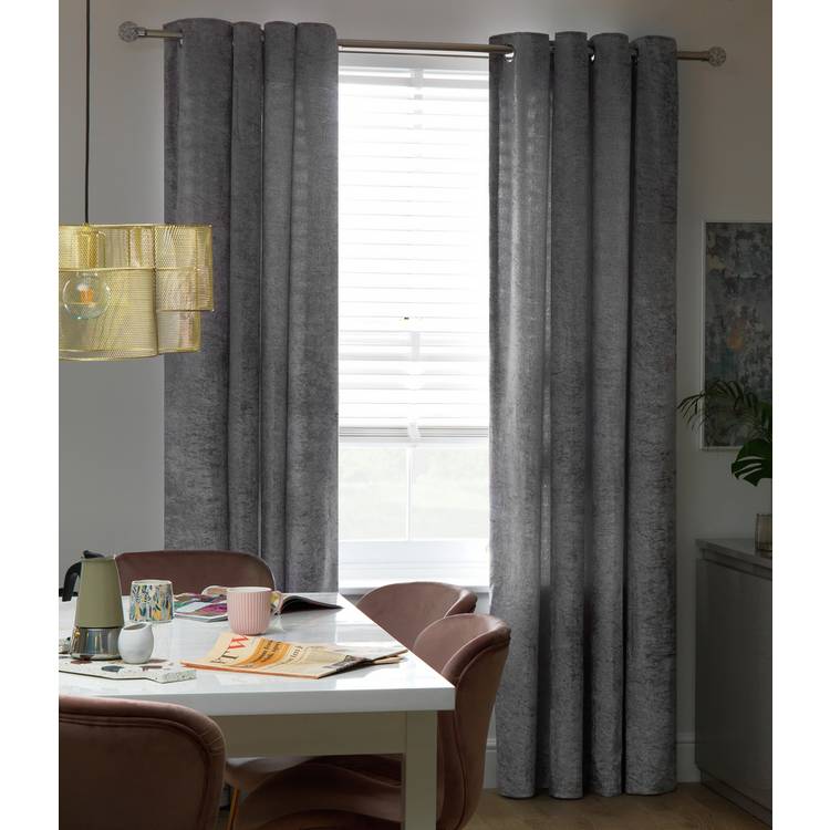 Argos Home grey crushed velvet eyelet curtains 117x183cm, imported from the UK