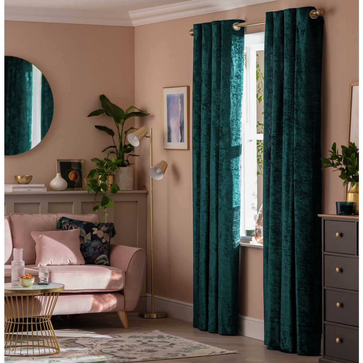 Argos Home Crushed Velvet Eyelet Curtains - Emerald - 229x229cm