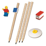LEGO 2.0 stationery set with pencils, sharpener, eraser, and minifigure - British product