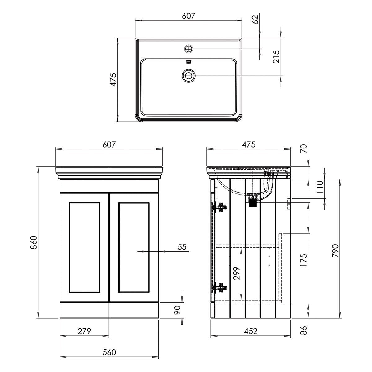 Tavistock Ashby floor mounted vanity unit 60.7 cm (British brand)