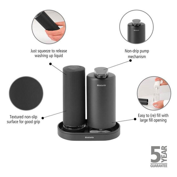 Brabantia sinkstyle soap dispenser set in grey - British product