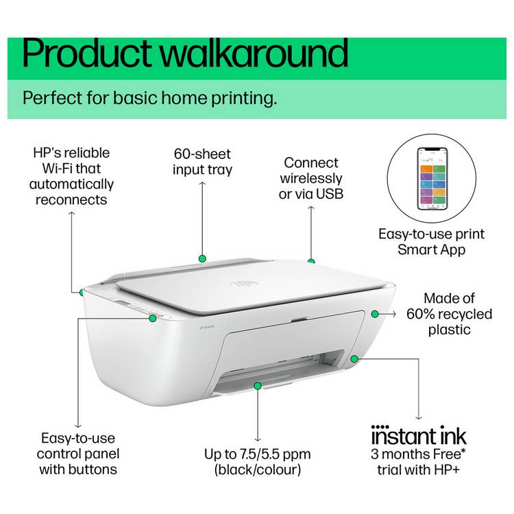 HP DeskJet 2810e wireless all-in-one printer, UK version