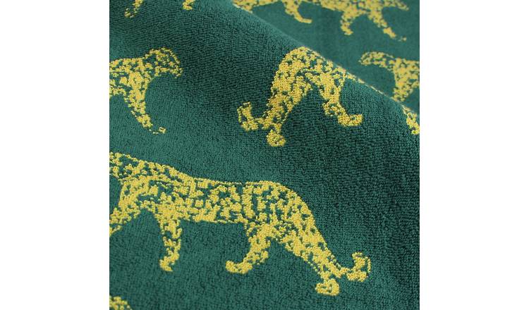 furn Turkish cotton leopard patterned bath towel teal green, UK version
