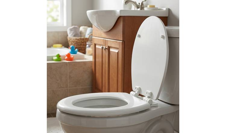 Croydex Carron moulded wood toilet seat white, adjustable hinges (British brand)