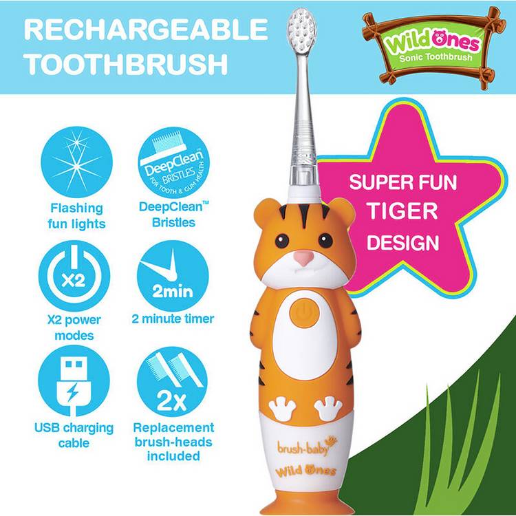brush-baby WildOnes Tiger electric toothbrush, imported from the UK