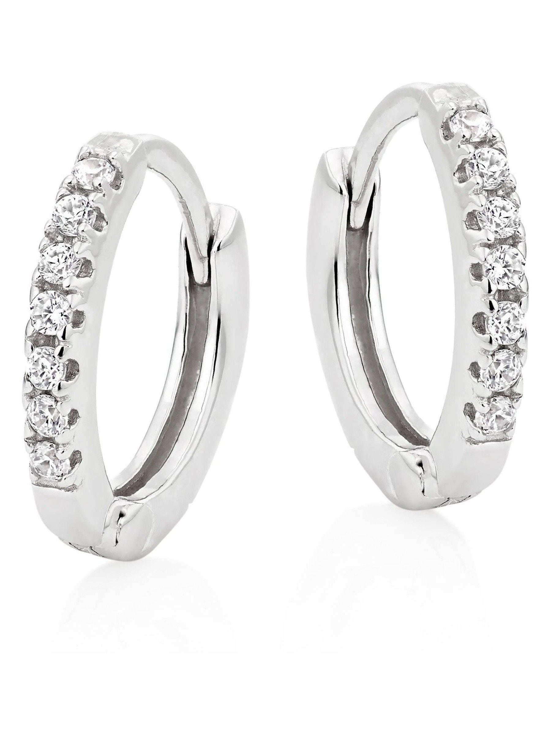 Sterling silver cubic zirconia huggie hoop earrings 9mm (British brand)