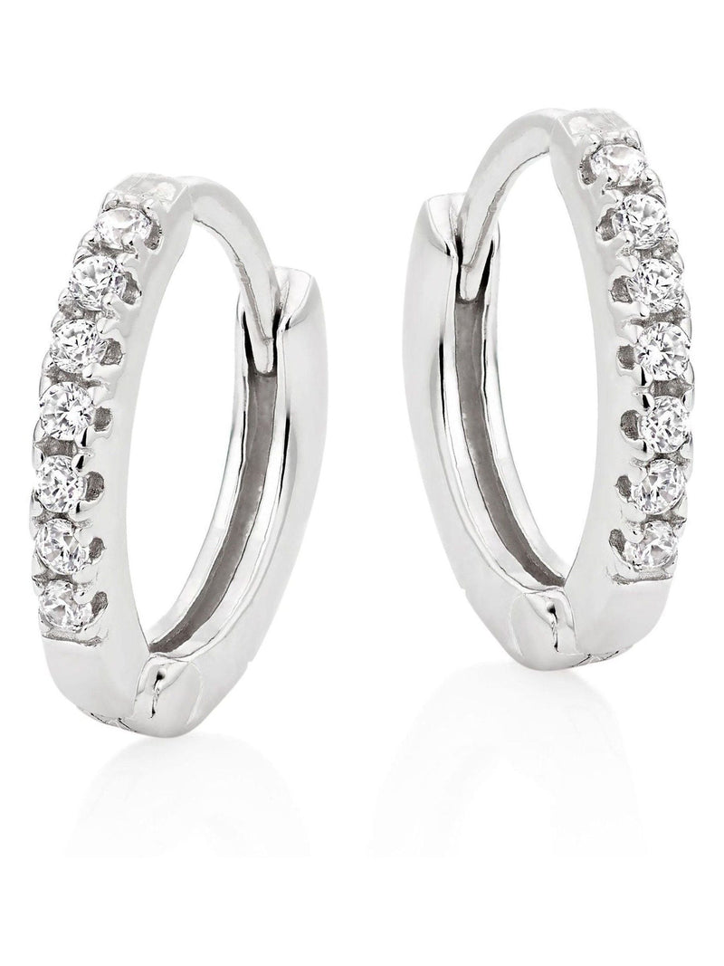 Sterling silver cubic zirconia huggie hoop earrings 9mm (British brand)