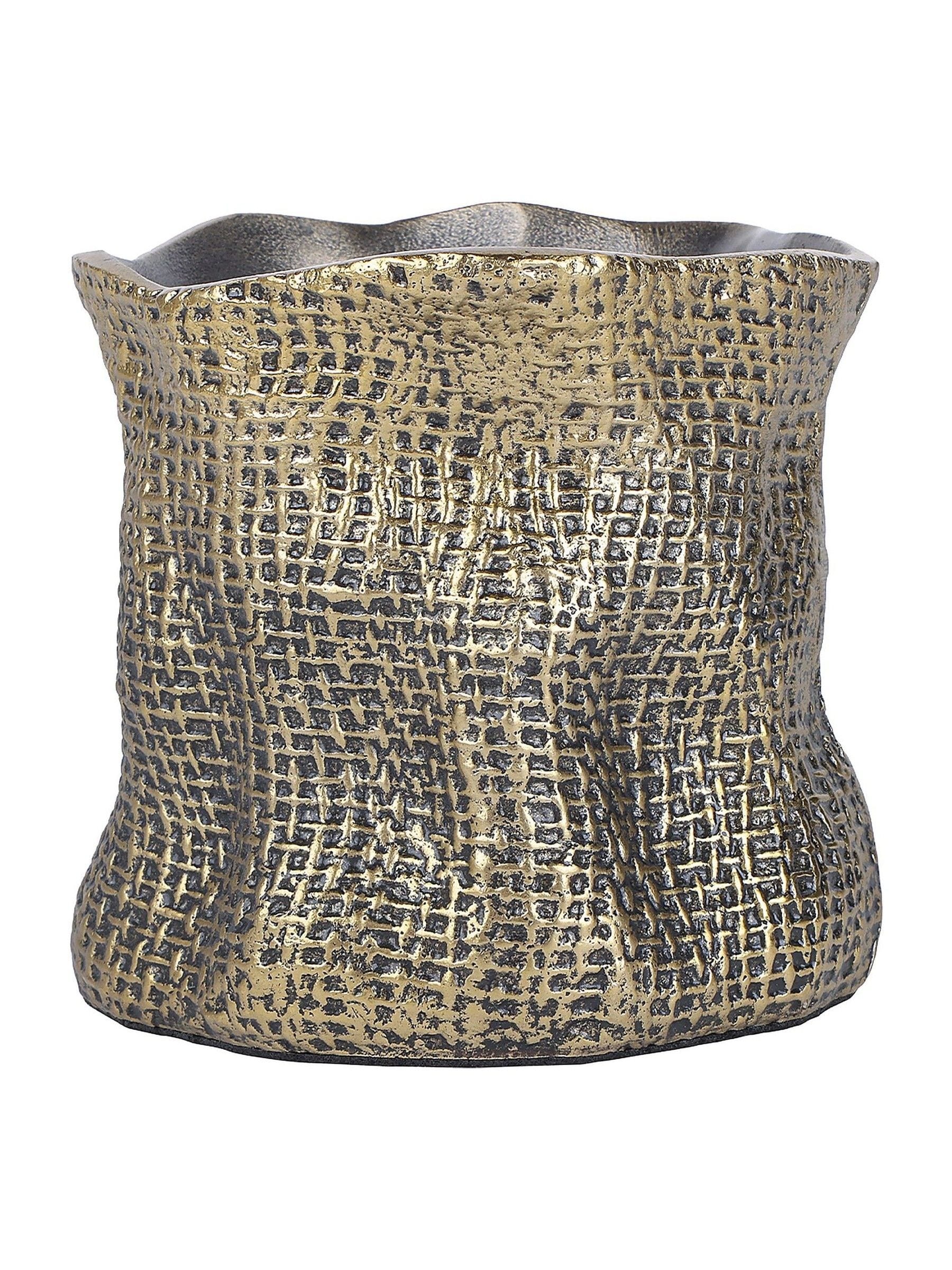 Libra Interiors antique brass gold molten weave candle holder 11.5cm (British brand)