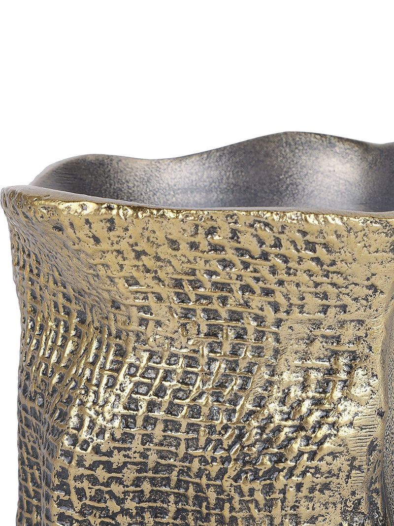 Libra Interiors antique brass gold molten weave candle holder 11.5cm (British brand)