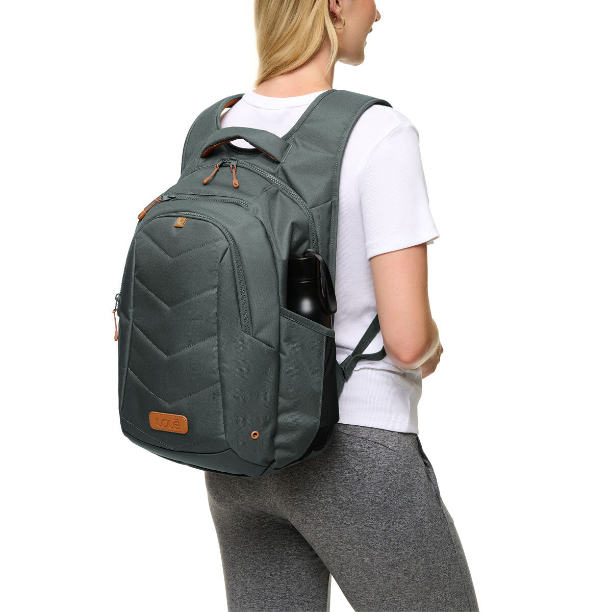 Lolë quilted backpack 26L in black and green (British brand)