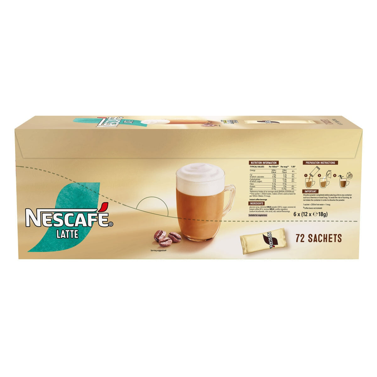 Nescafé instant latte sachets 72 x 18g, UK version