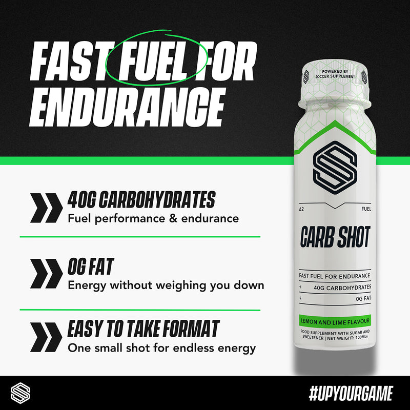 Soccer Supplement Endurance Carb Shots lemon and lime flavour 100ml 12 pack (British brand)