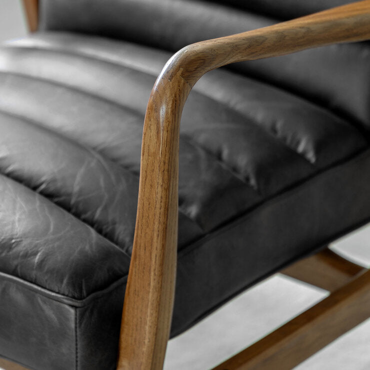 Gallery Datsun antique ebony leather armchair in grey, UK version