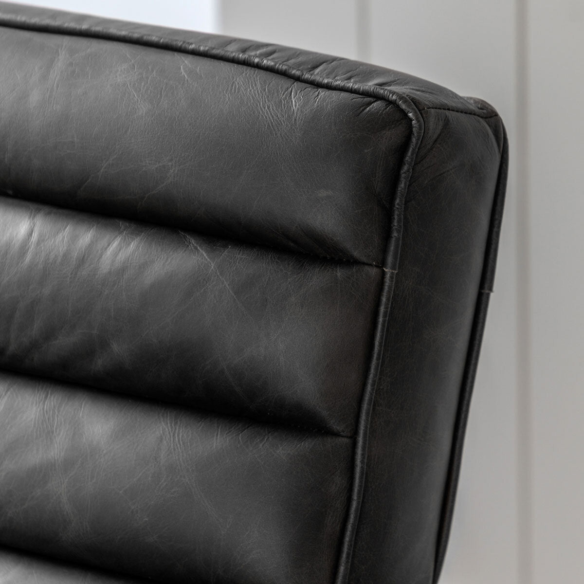 Gallery Datsun antique ebony leather armchair in grey, UK version