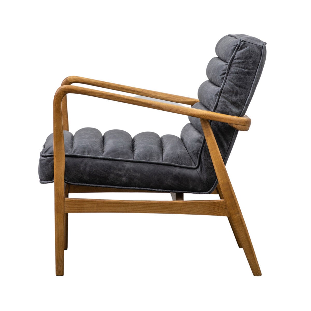 Gallery Datsun antique ebony leather armchair in grey, UK version