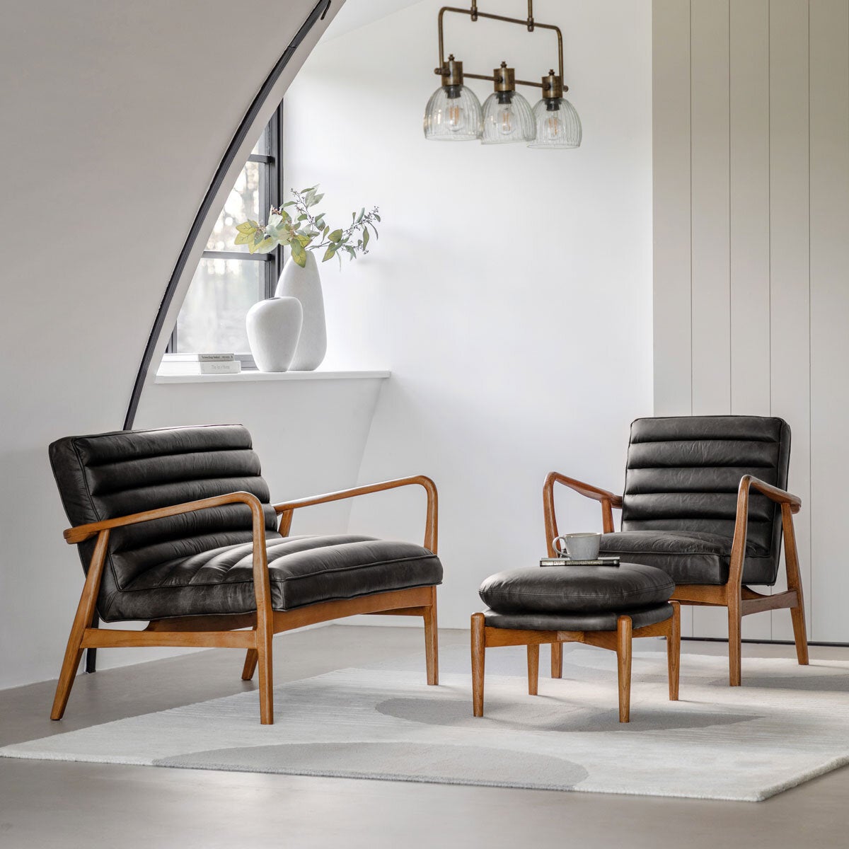 Gallery Datsun antique ebony leather armchair in grey, UK version