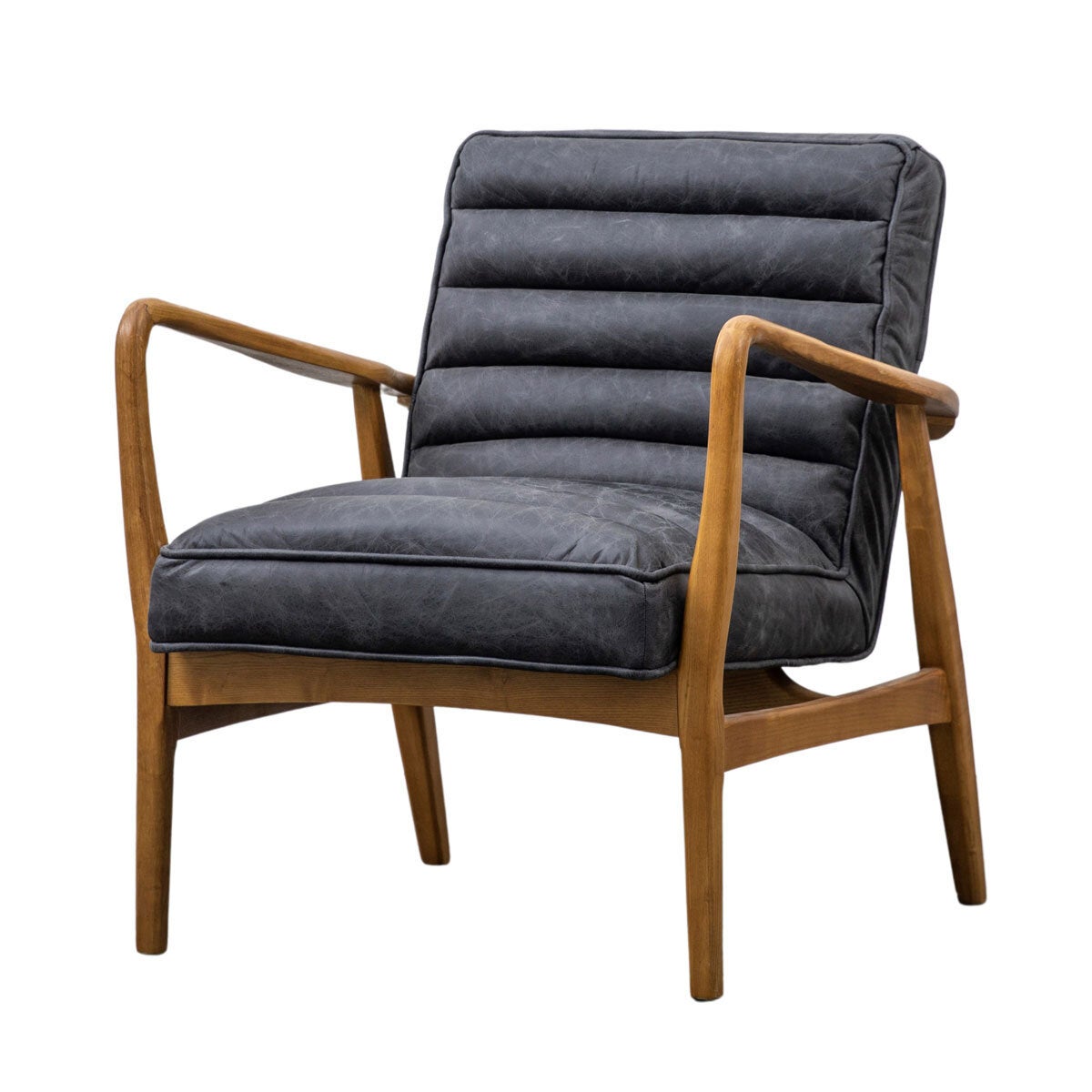 Gallery Datsun antique ebony leather armchair in grey, UK version