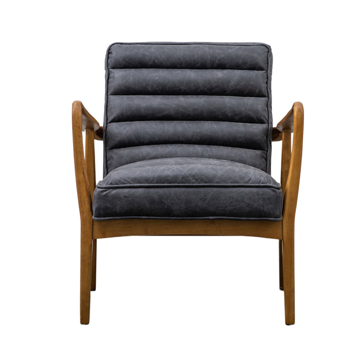 Gallery Datsun antique ebony leather armchair in grey, UK version