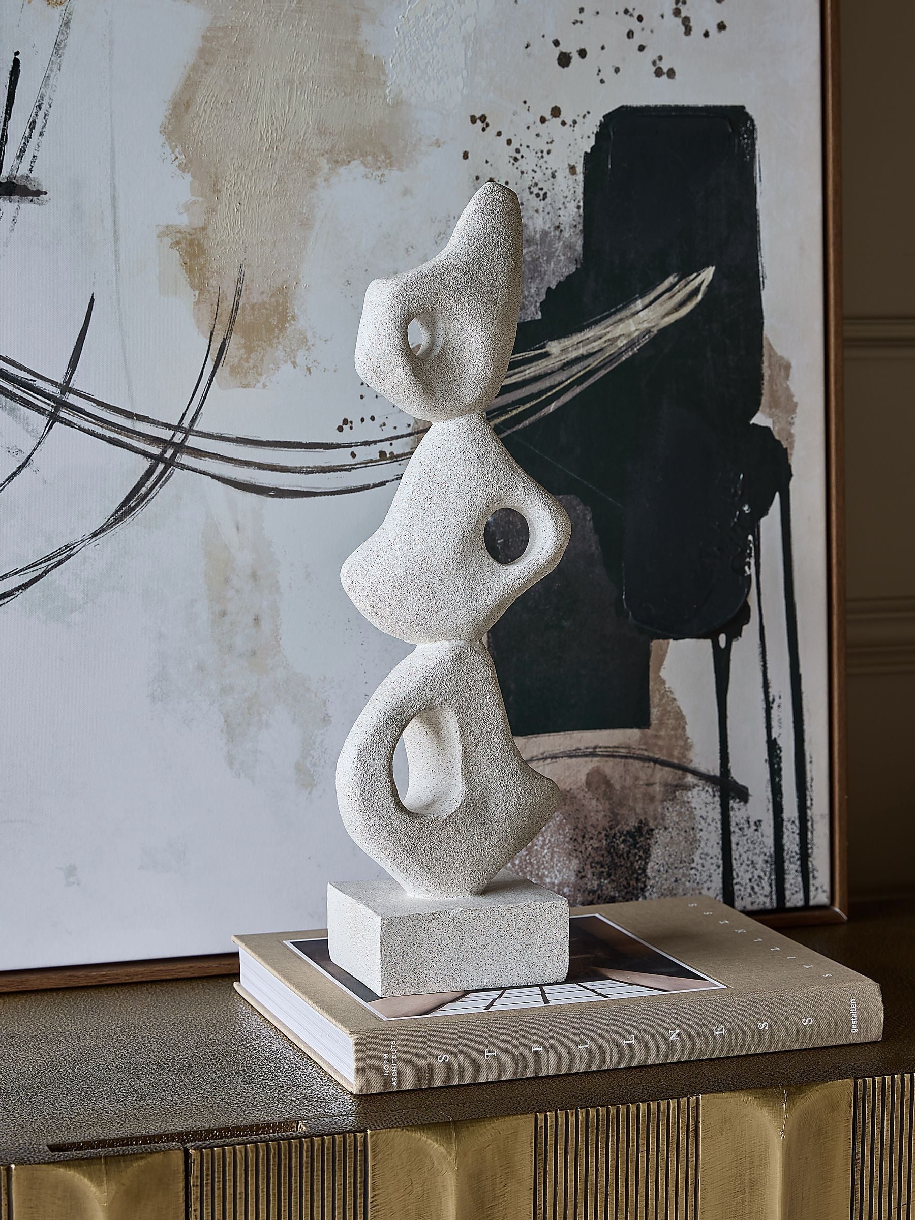 Libra Interiors white aven stacked sculpture 48.5cm (British brand)