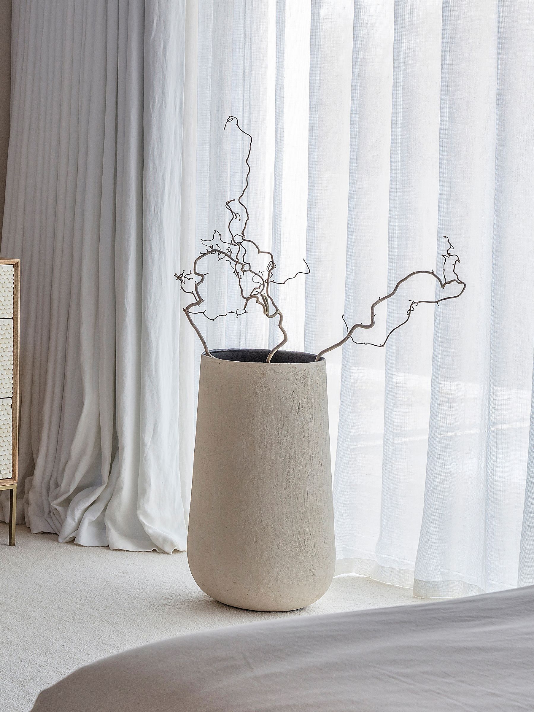 Libra Interiors Cream Terrane Tall Planter, imported from the UK