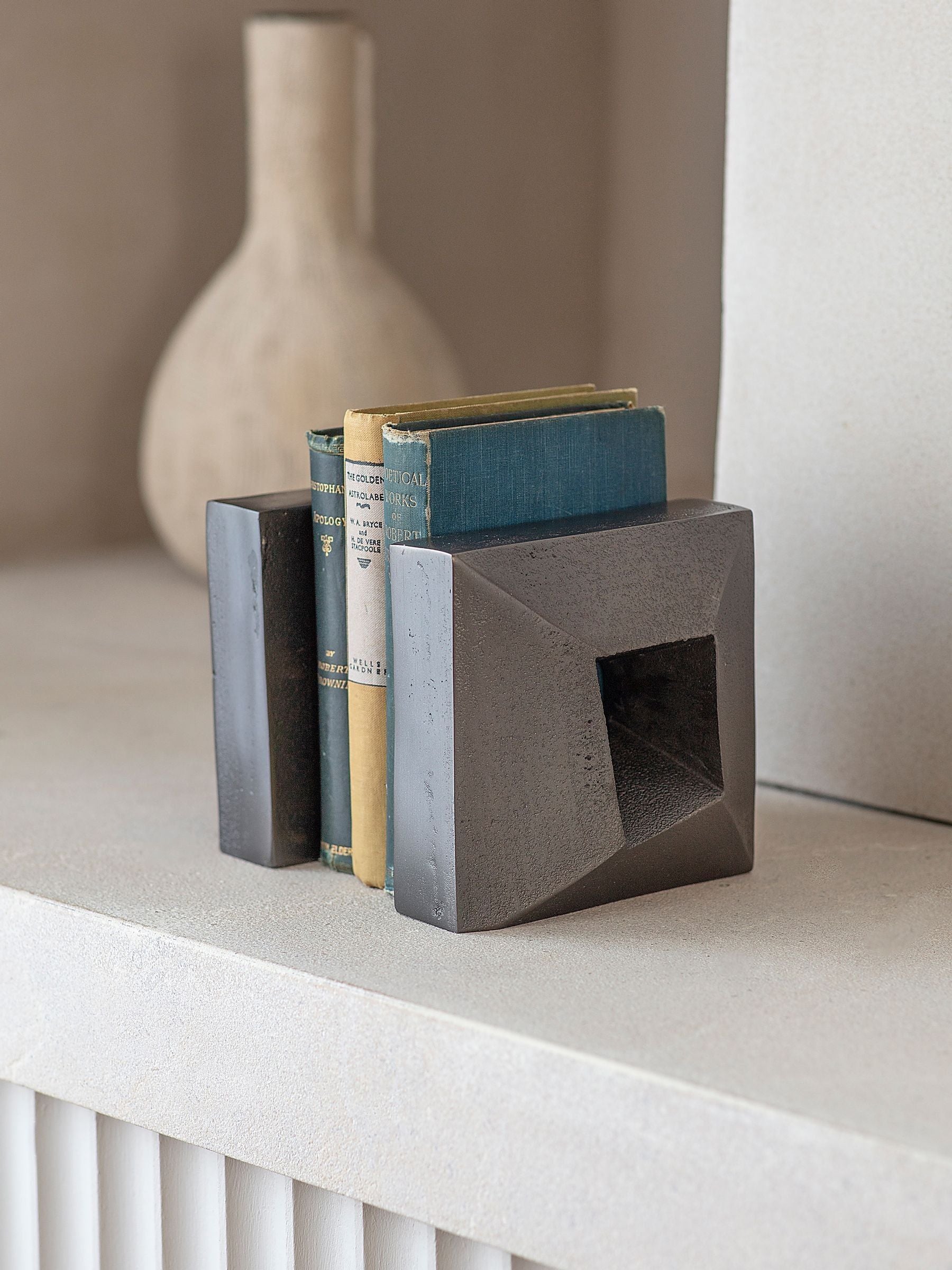 Libra Interiors bookends set of two grey geometric antique lead aluminium (British brand)