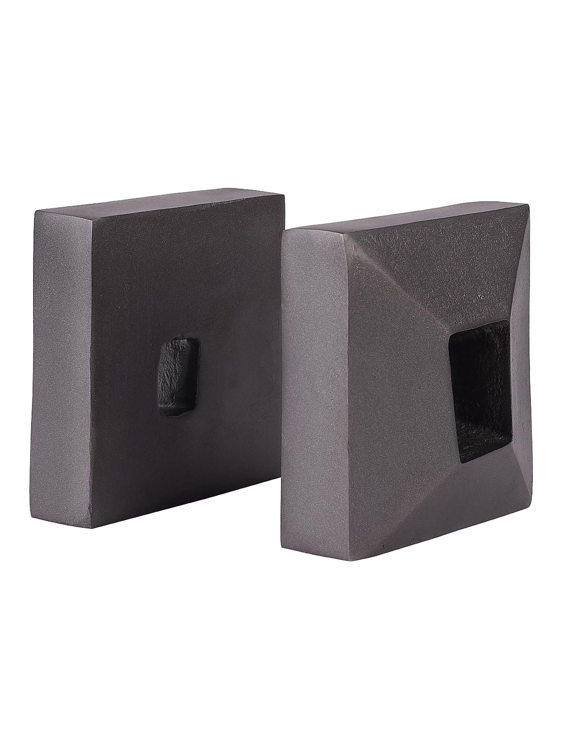 Libra Interiors bookends set of two grey geometric antique lead aluminium (British brand)