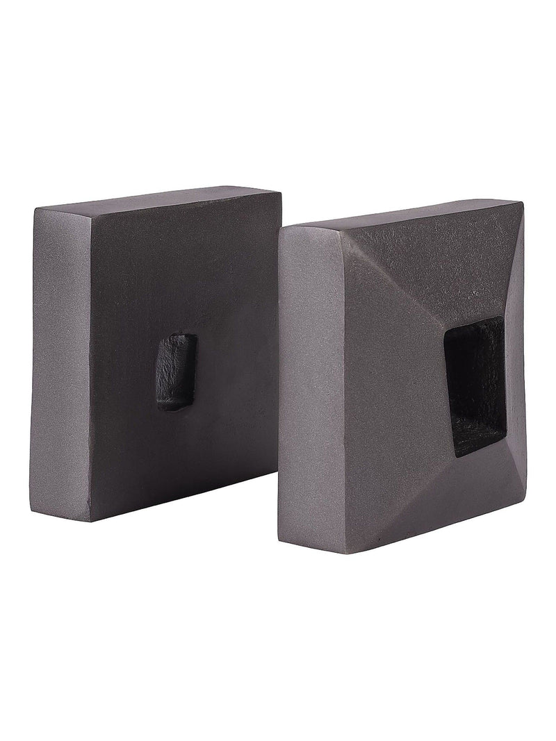 Libra Interiors bookends set of two grey geometric antique lead aluminium (British brand)