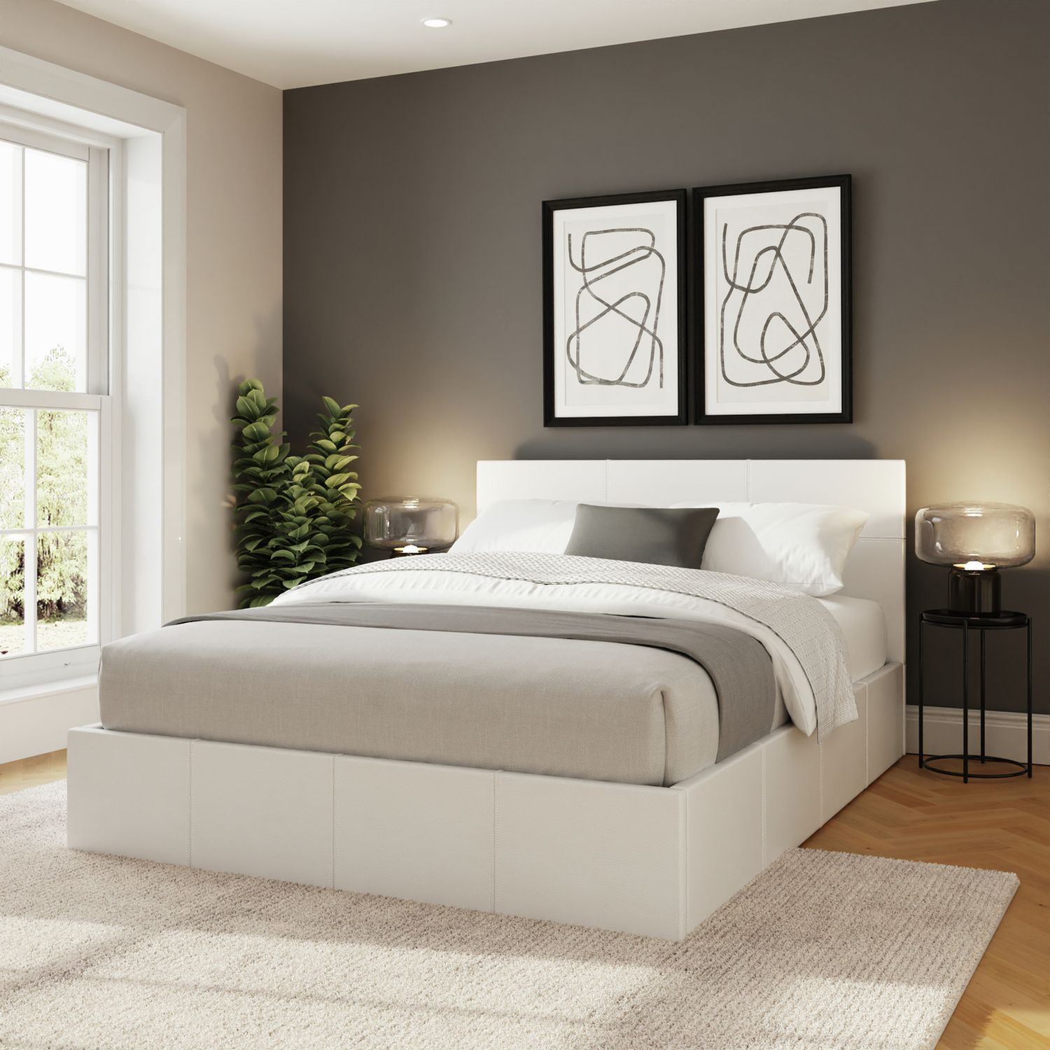 GFW End Lift Double Faux Leather Ottoman Bed - White