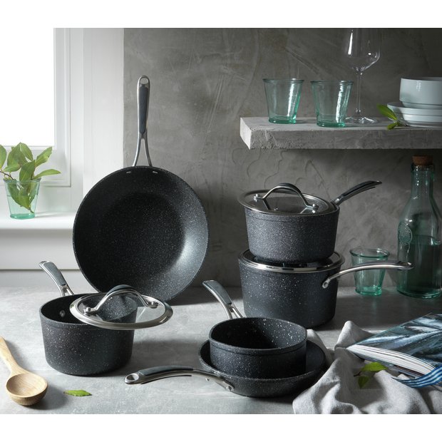 Habitat rock effect non stick aluminium pan set 5 piece (British brand)