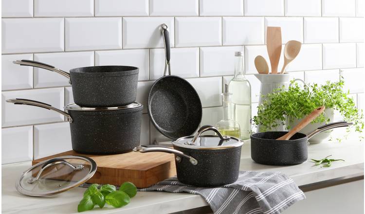 Habitat rock effect non stick aluminium pan set 5 piece (British brand)